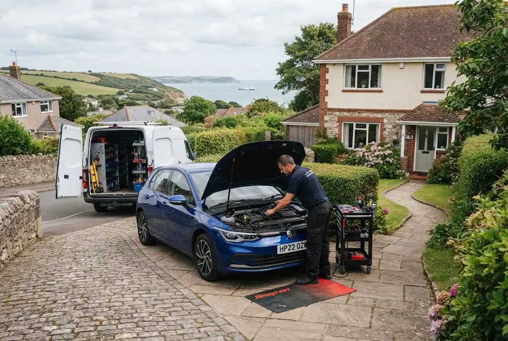Mobile auto service and mechanic servicing a car on the Isle of Wight